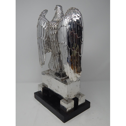 504 - SILVERED HEAVY BRONZE AND BLACK MARBLE NAZI GERMAN IMPERIAL EAGLE SCULPTURE bearing text: 'Deutschla... 