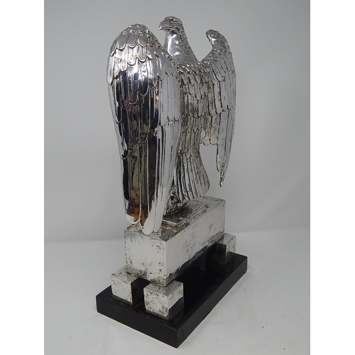 504 - SILVERED HEAVY BRONZE AND BLACK MARBLE NAZI GERMAN IMPERIAL EAGLE SCULPTURE bearing text: 'Deutschla... 