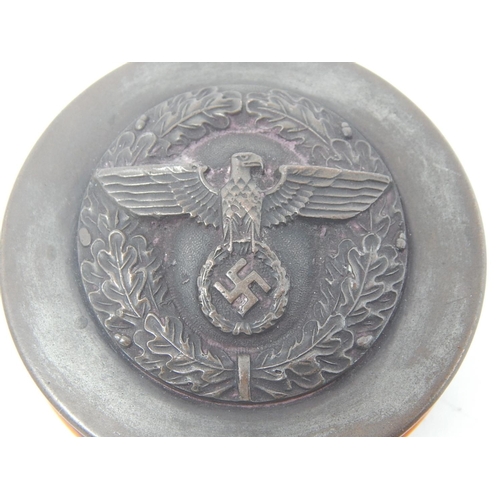 511 - WWII Nazi Bronze & Wood Screw Top Snuff Box. The Cover with Bronze Nazi Eagle Emblem. The Bronze Bas... 