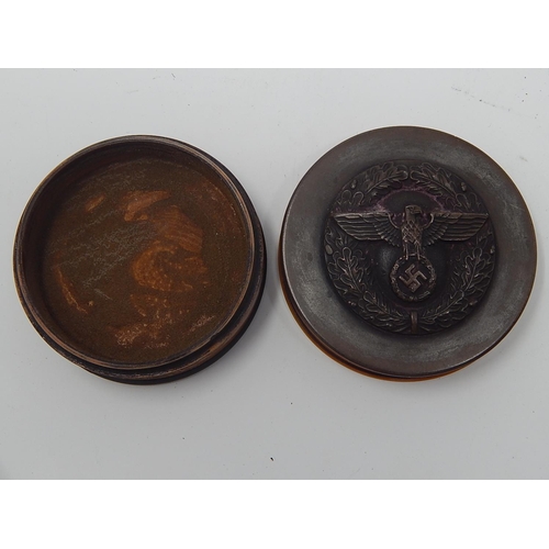 511 - WWII Nazi Bronze & Wood Screw Top Snuff Box. The Cover with Bronze Nazi Eagle Emblem. The Bronze Bas... 