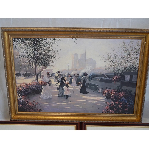 475 - Pictures: Large Framed Parisian Scene: Framed & Glazed Hunting Print & Two Signed Framed & Glazed Pr... 