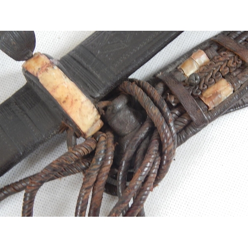 506 - Early Sudanese Kaskara Sword with Iron Cross Guard & Croc Skin Grip in Original Leather Scabbard: Me... 