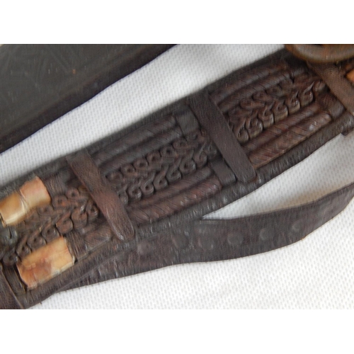 506 - Early Sudanese Kaskara Sword with Iron Cross Guard & Croc Skin Grip in Original Leather Scabbard: Me... 