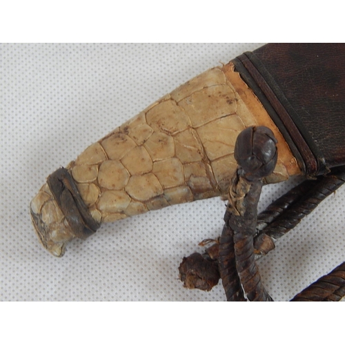 506 - Early Sudanese Kaskara Sword with Iron Cross Guard & Croc Skin Grip in Original Leather Scabbard: Me... 