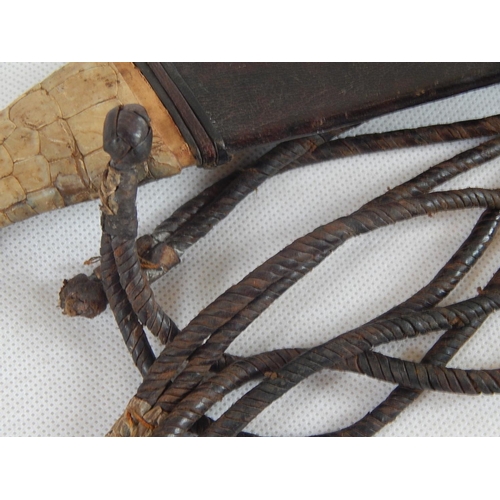 506 - Early Sudanese Kaskara Sword with Iron Cross Guard & Croc Skin Grip in Original Leather Scabbard: Me... 