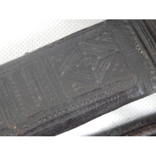 506 - Early Sudanese Kaskara Sword with Iron Cross Guard & Croc Skin Grip in Original Leather Scabbard: Me... 