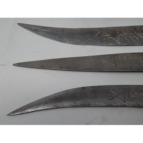 519 - C19th Sudanese Triple Dagger Set with Crocodile Sheath & Grips. The Outer Two Daggers with Curved Bl... 