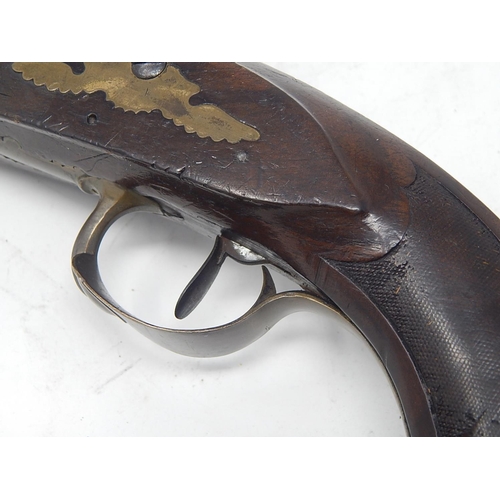 526 - Early C19th French Naval Flintlock Pistol with Walnut Stock & Brass Furniture: Measures 32.5cm overa... 