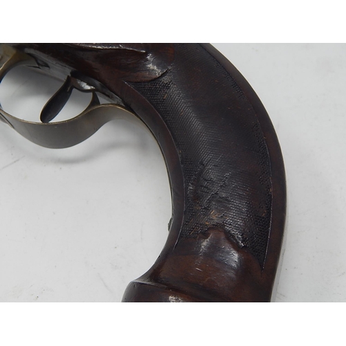 526 - Early C19th French Naval Flintlock Pistol with Walnut Stock & Brass Furniture: Measures 32.5cm overa... 