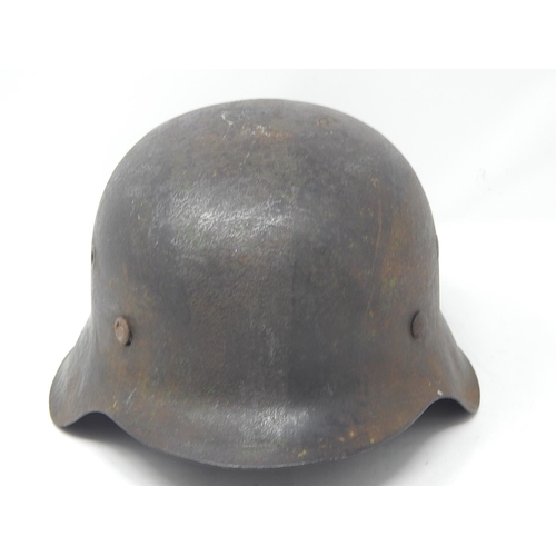 528 - WWII German Helmet with Traces of Camouflage Paint & Inner Leather Liner.