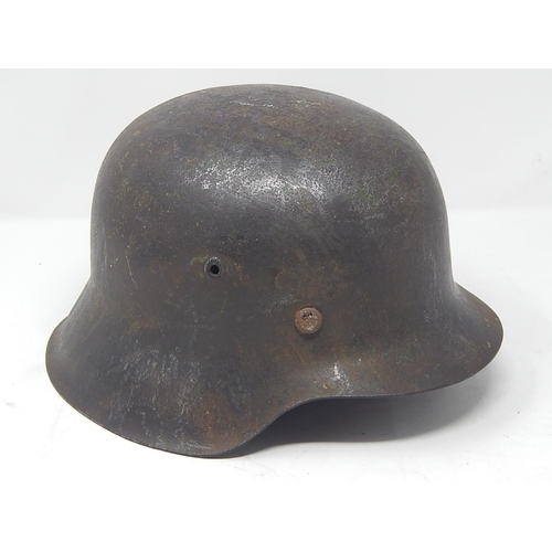 528 - WWII German Helmet with Traces of Camouflage Paint & Inner Leather Liner.