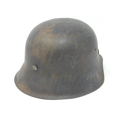 528 - WWII German Helmet with Traces of Camouflage Paint & Inner Leather Liner.