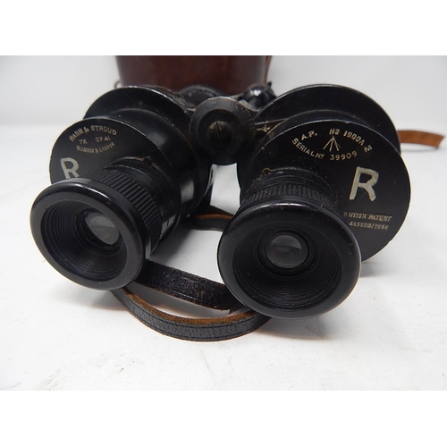 530 - WWII Naval Binoculars: Barr & Stroud 7x CF 41 A.P No 1900A Serial No 39909 with Broad Arrow Impresse... 