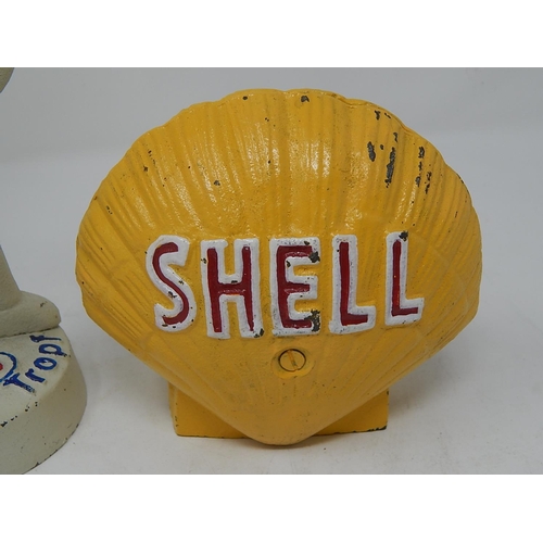 479 - Cast Iron SHELL Money Box (14cm wide) Together with an ESSO Cast Metal Figure (23cm High)