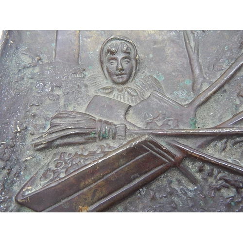 482 - Novelty Cast Bronze Dish c.1900 Depicting a Lady Hiding Behind a Laden Wheel Barrow. The Underside S... 