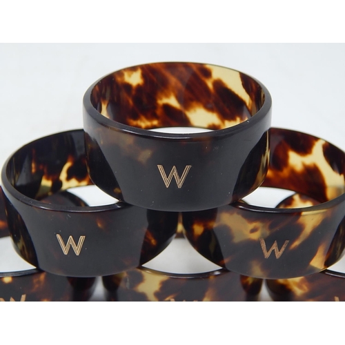 34 - Six Tortoiseshell Napkin Rings Inlaid with Gold Letter 