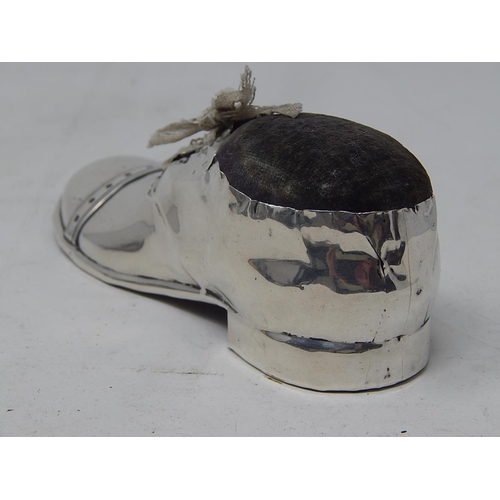 36 - Antique Large Silver pin Cushion Realistically Modelled as a Shoe with Lace. Hallmarked Birmingham 1... 