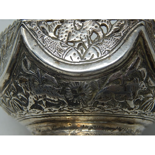 37 - C19th Indian Silver Bowl With Panels Depicting Elephants, Lions & Mythical Beasts. Measures 9.5cm di... 