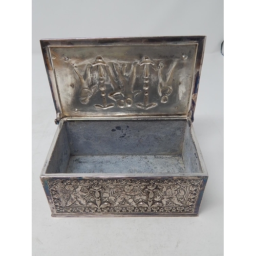 39 - Heavy Silver Plated Box Depicting Putti & Cherubs: Measuring 16cm x 10cm x 6.5cm.