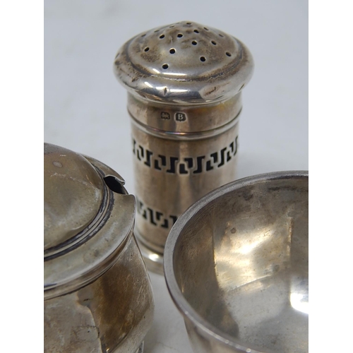 41 - Hallmarked Silver Mustard Pot, Open Salt & Pepper Pot.