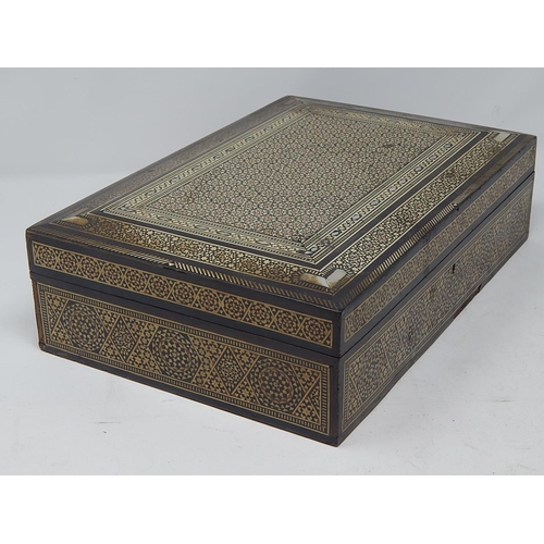 490 - Antique Anglo-Indian Box Inlaid with Mother of Pearl Panels with Bone Borders: Measuring 31cm x 21cm... 