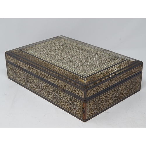 490 - Antique Anglo-Indian Box Inlaid with Mother of Pearl Panels with Bone Borders: Measuring 31cm x 21cm... 