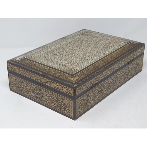 490 - Antique Anglo-Indian Box Inlaid with Mother of Pearl Panels with Bone Borders: Measuring 31cm x 21cm... 