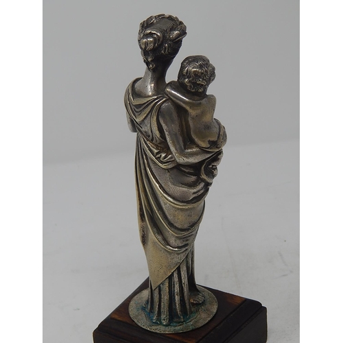 492 - C19th Silvered Bronze Figure of Mother & Child: Measuring 21.5cm.