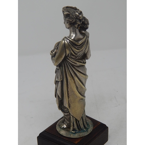 492 - C19th Silvered Bronze Figure of Mother & Child: Measuring 21.5cm.