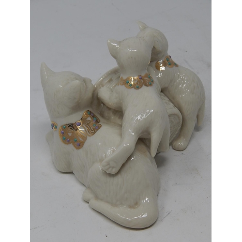 397 - China Clock Case Depicting a Cat & Kittens by Lenox. Measures 15cm.