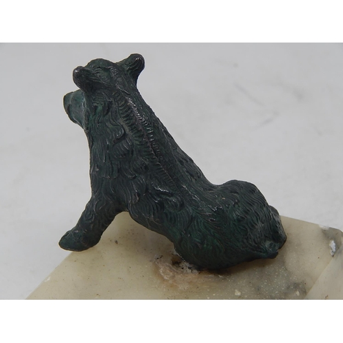 399 - Bronze Figure of a Wild Boar on an Alabaster Base. Measures 6.8cm diameter