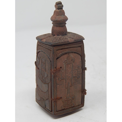 498 - Russian Orthodox Shrine Made From Terracota with Four Opening Doors Each Engraved With Figures. Meas... 