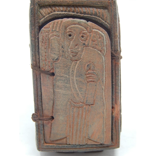 498 - Russian Orthodox Shrine Made From Terracota with Four Opening Doors Each Engraved With Figures. Meas... 