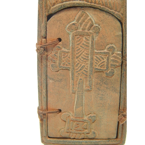 498 - Russian Orthodox Shrine Made From Terracota with Four Opening Doors Each Engraved With Figures. Meas... 