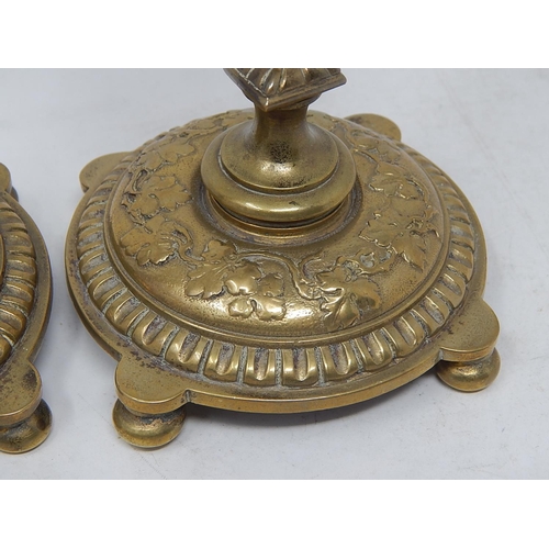 499 - Pair of French Antique Candlesticks with Figural Supports on Conical Bases with Drip Pans & Removeab... 