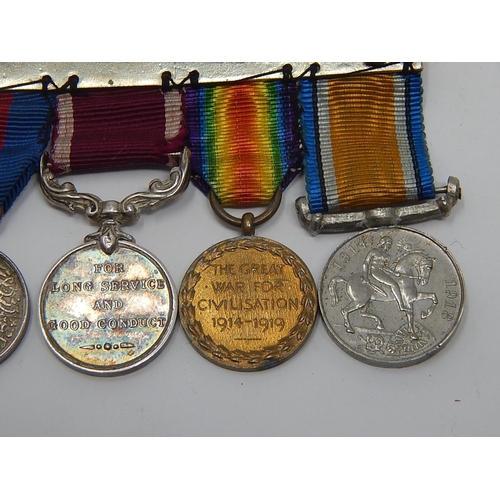 535 - WWI: Miniature Medals together with GV Medals on Pinned Bar with Ribbons.