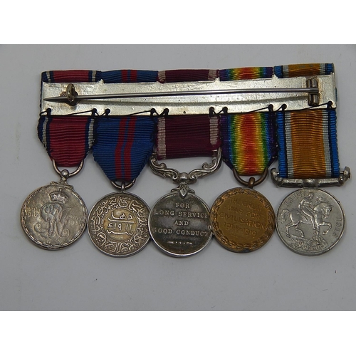 535 - WWI: Miniature Medals together with GV Medals on Pinned Bar with Ribbons.