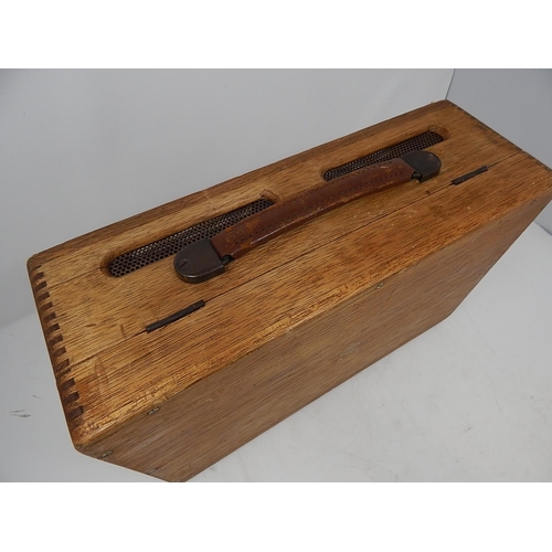 536 - WWII: Air Ministry Oak Wooden Case for Electrical Equipment. Measures 36cm x 22cm x 12.5cm