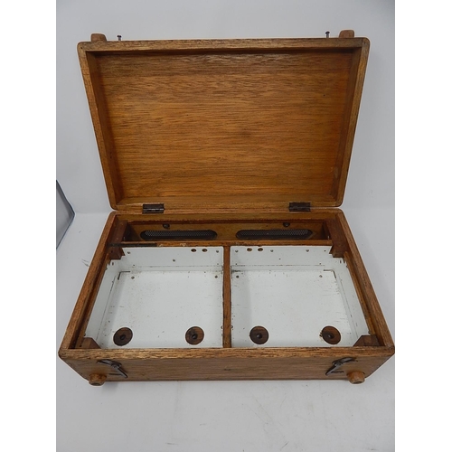 536 - WWII: Air Ministry Oak Wooden Case for Electrical Equipment. Measures 36cm x 22cm x 12.5cm