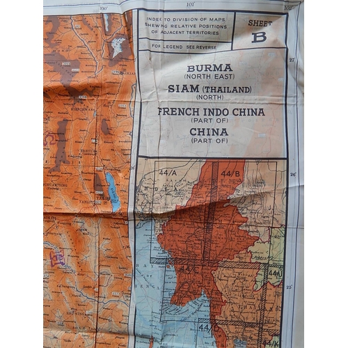 537 - WWII Genuine Silk Escape Maps of: Side A: India (Part of), Burma (North West), Side B: Burma (North ... 