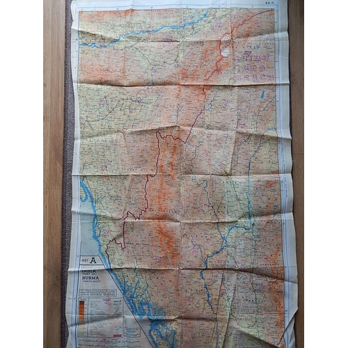 537 - WWII Genuine Silk Escape Maps of: Side A: India (Part of), Burma (North West), Side B: Burma (North ... 