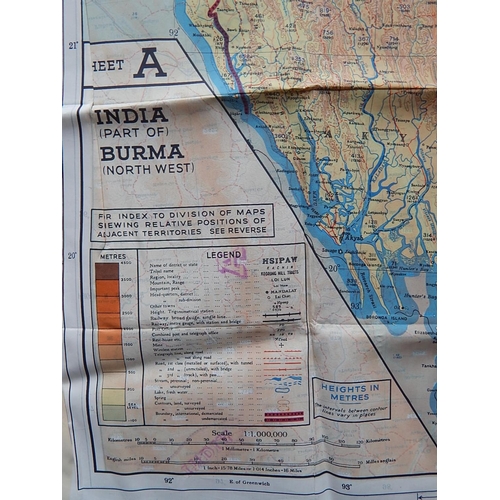 537 - WWII Genuine Silk Escape Maps of: Side A: India (Part of), Burma (North West), Side B: Burma (North ... 