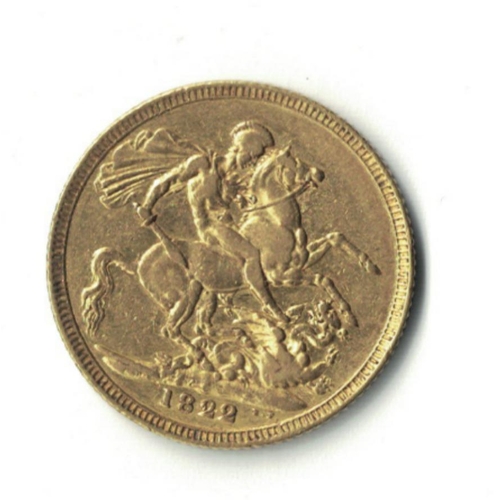 132B - George IV Gold Sovereign 1822 Laurette head some underlying brilliance, about Extremely Fine