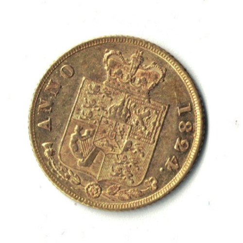 132G - George IV Gold Half Sovereign 1824 laur head about Mint State with much underlying brilliance