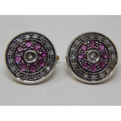 130 - 18ct Gold Earrings Set with Diamonds & Rubies: Gross weight 11.7g.