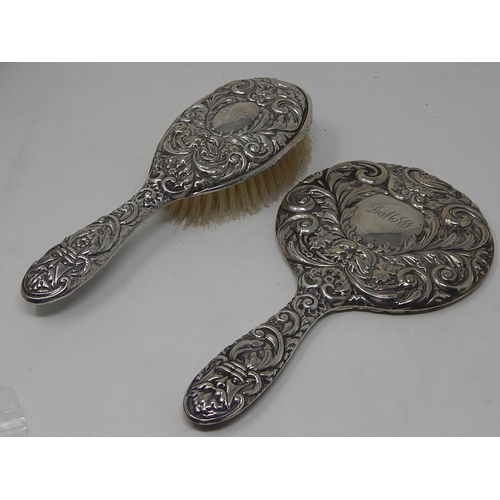 131 - Silver Dressing Mirror & Brush Set: Hallmarked Birmingham 1963 by Broadway & Co.