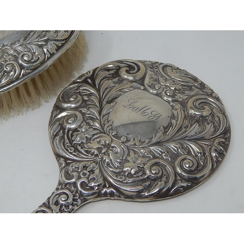 131 - Silver Dressing Mirror & Brush Set: Hallmarked Birmingham 1963 by Broadway & Co.