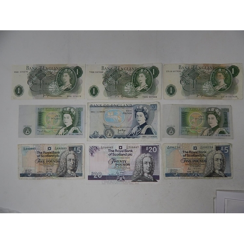 85 - 1 x Scottish £20 Note: 2 x Scottish £5 Notes: 1 x English £5 Note: 5 x £1 Notes