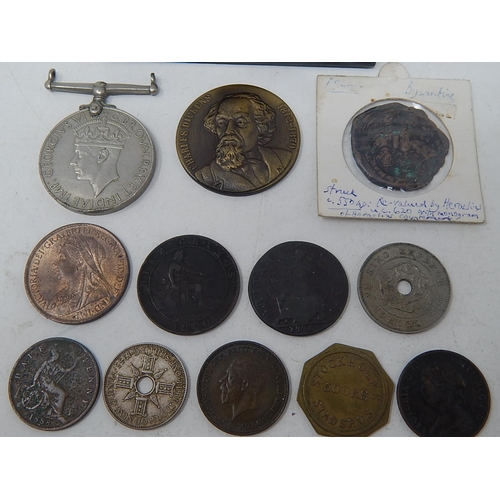 37 - Misc lot to include:  Byzantine 550 AD Follus in descriptive holder; 2 x 1752 coins; George III Copp... 