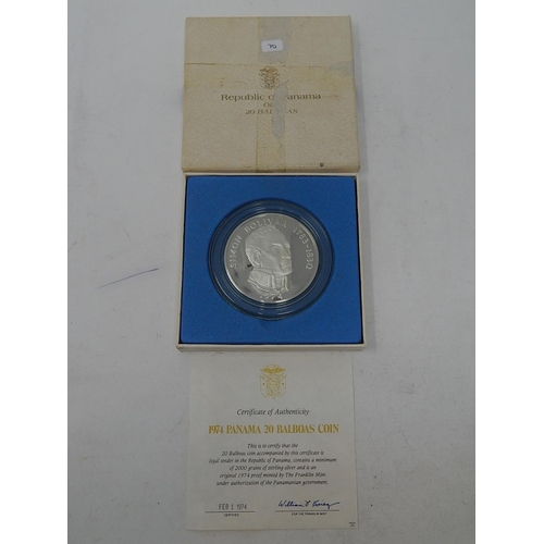 70 - Panama 20 Balboa Silver Proof 1974